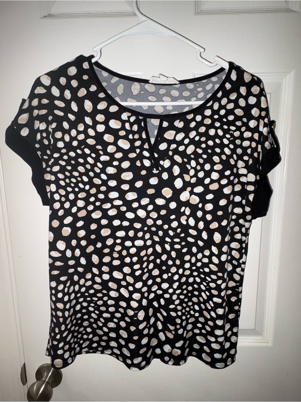 Perseption Black Top with Cream Dot Print